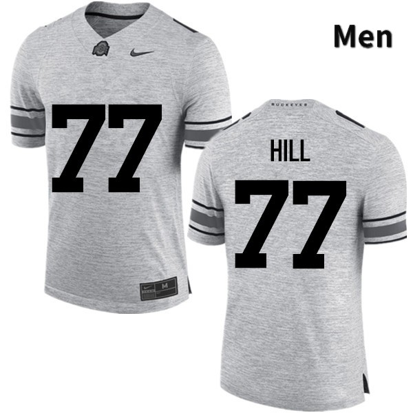 Ohio State Buckeyes Michael Hill Men's #77 Gray Game Stitched College Football Jersey